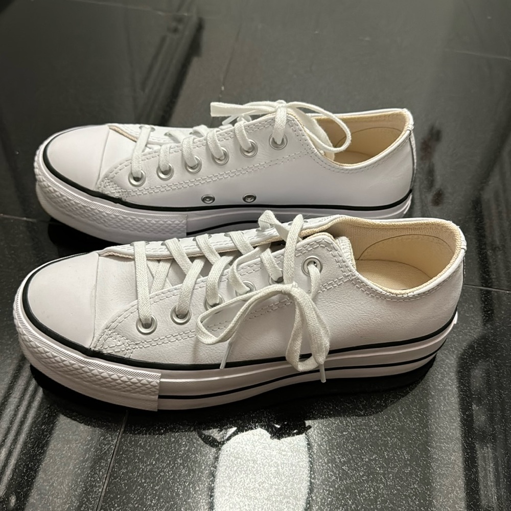 Brand new white leather platform converse